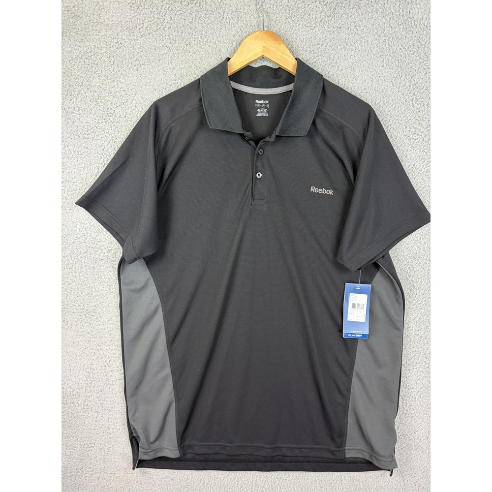Reebok Polo Shirt Mens XL Black Gray PlayDry Colorblock Golf Performance Mens - Picture 1 of 9
